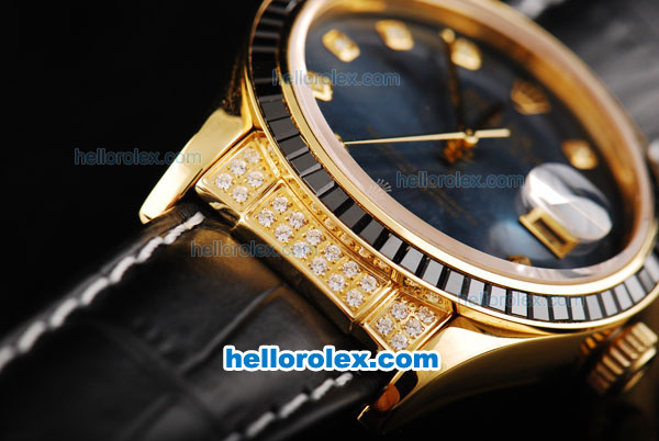 Rolex Datejust Automatic Movement ETA Coating Case with Black Diamond Bezel-Black Dial - Click Image to Close